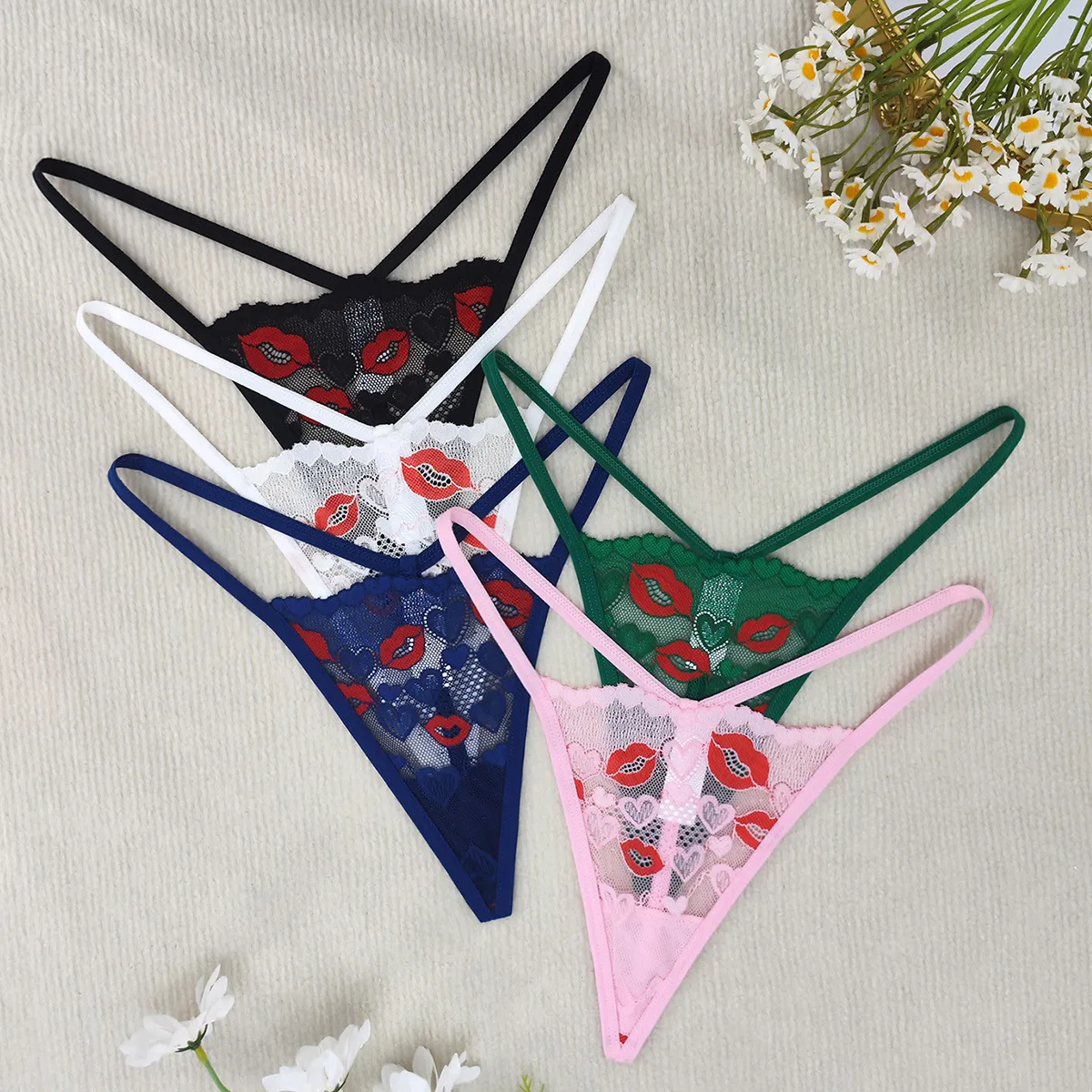 New Manufacturers Wholesale Best Selling Sexy Lace Underwear Red Lip Print Thong Sexy Women's  T Pants display picture 3