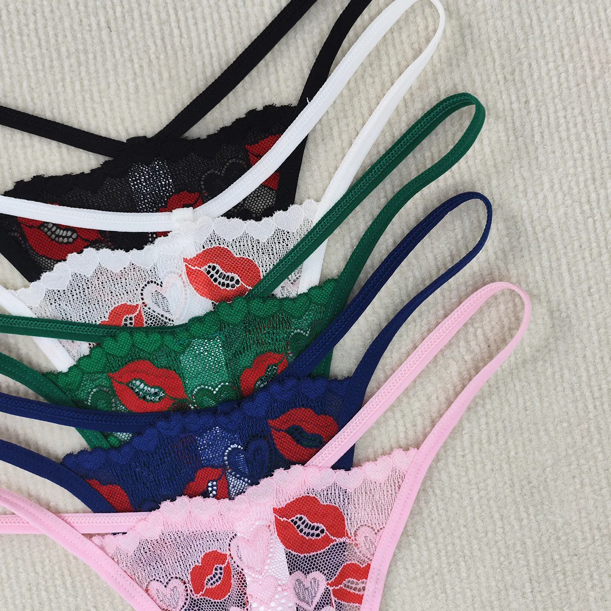 New Manufacturers Wholesale Best Selling Sexy Lace Underwear Red Lip Print Thong Sexy Women's  T Pants display picture 5