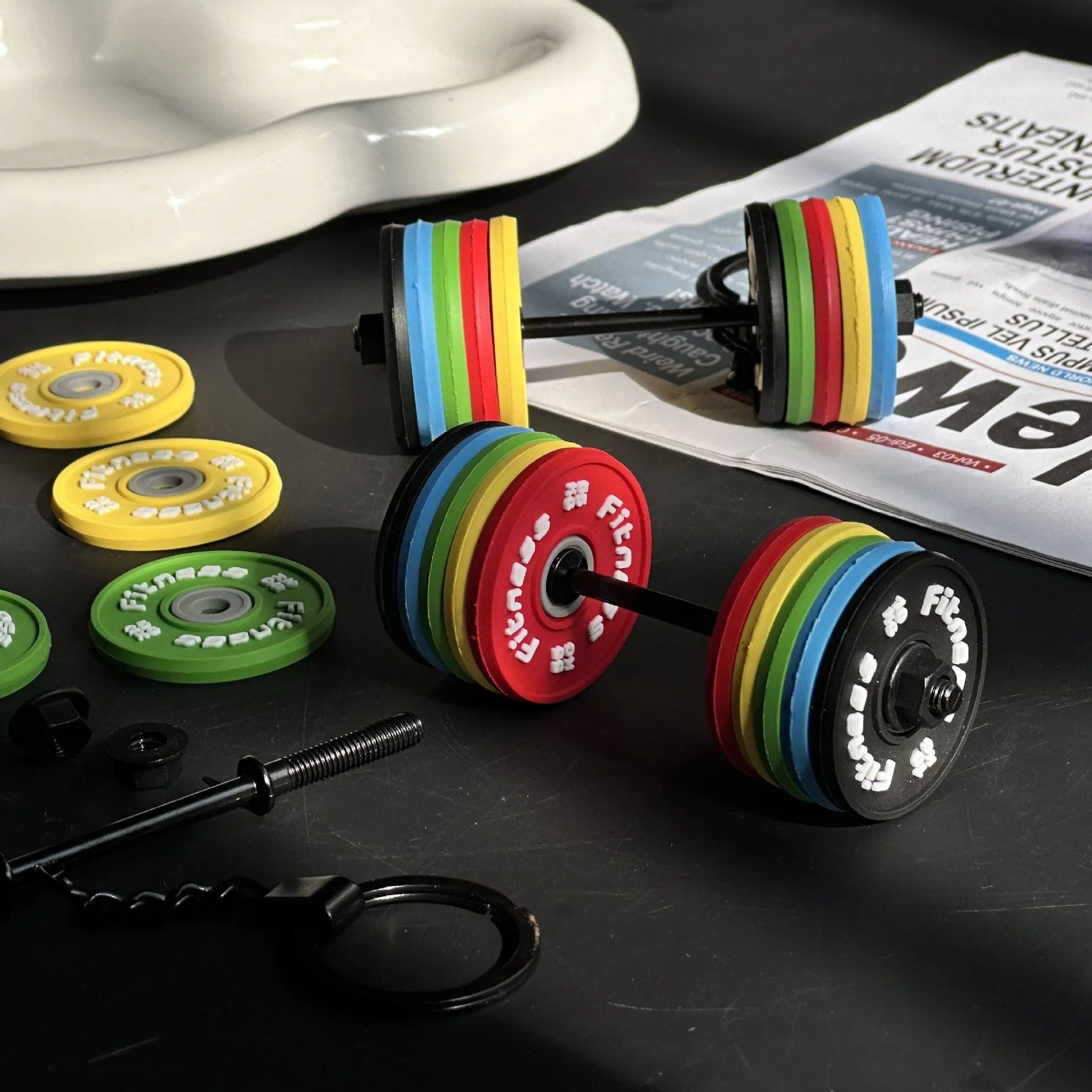 Removable Mini Large Barbell Fitness Series Thickened Keychain High Color Value Miu Bag Pendant Accessories Pendant display picture 2