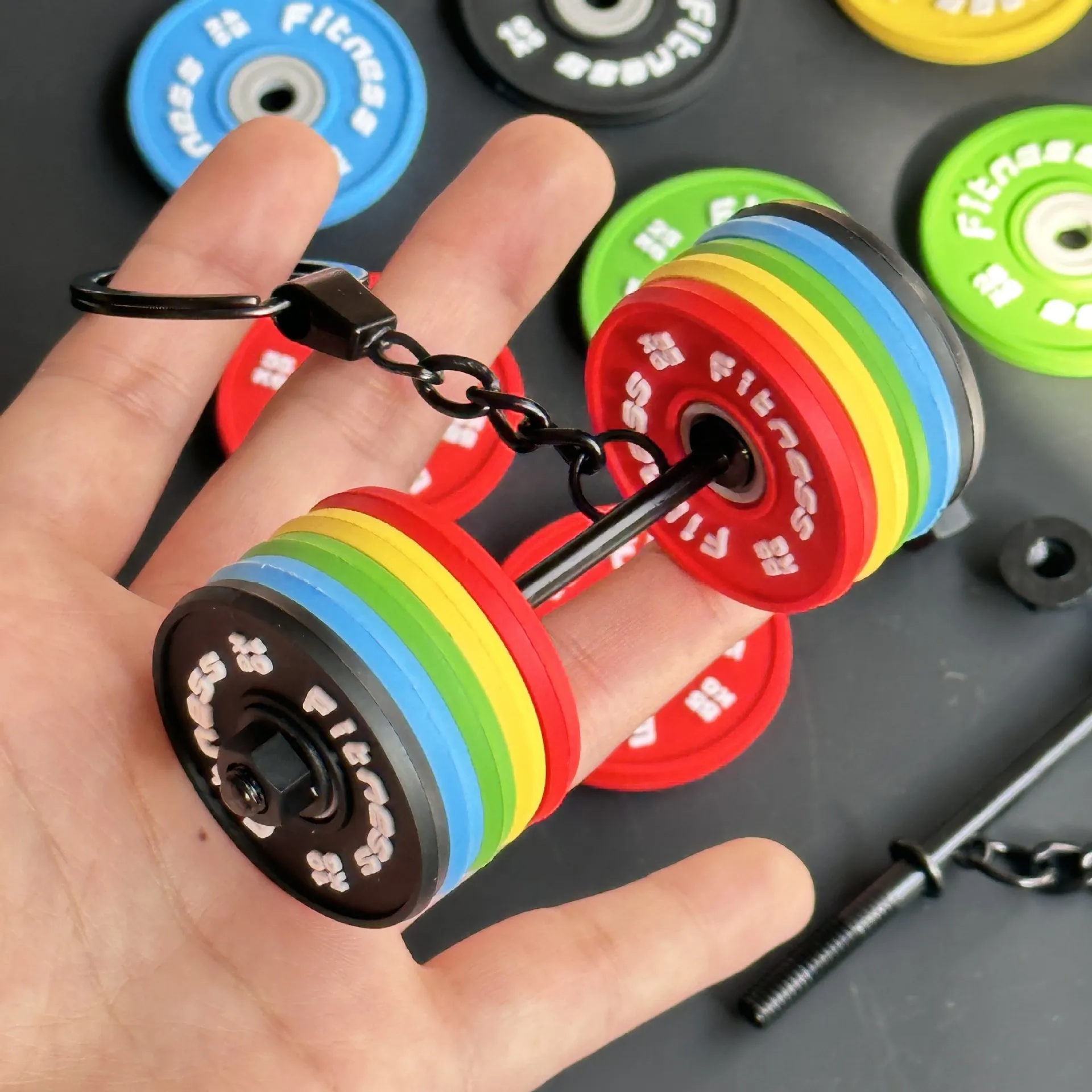 Removable Mini Large Barbell Fitness Series Thickened Keychain High Color Value Miu Bag Pendant Accessories Pendant display picture 5