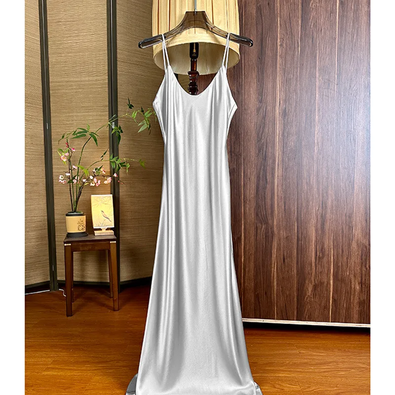 Imitation Acetate Satin Sexy Sexy Suspender Dress Women's Summer New Slim Outer Wear Mid-Length A-Line Skirt display picture 6