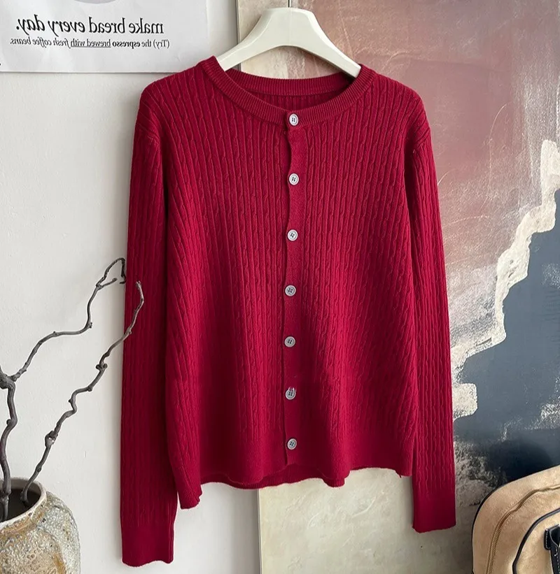 Core-spun Yarn Embroidered Twist Soft Waxy Knitted Cardigan Top Women's  Autumn And Winter New Casual All-match Coat Top display picture 5