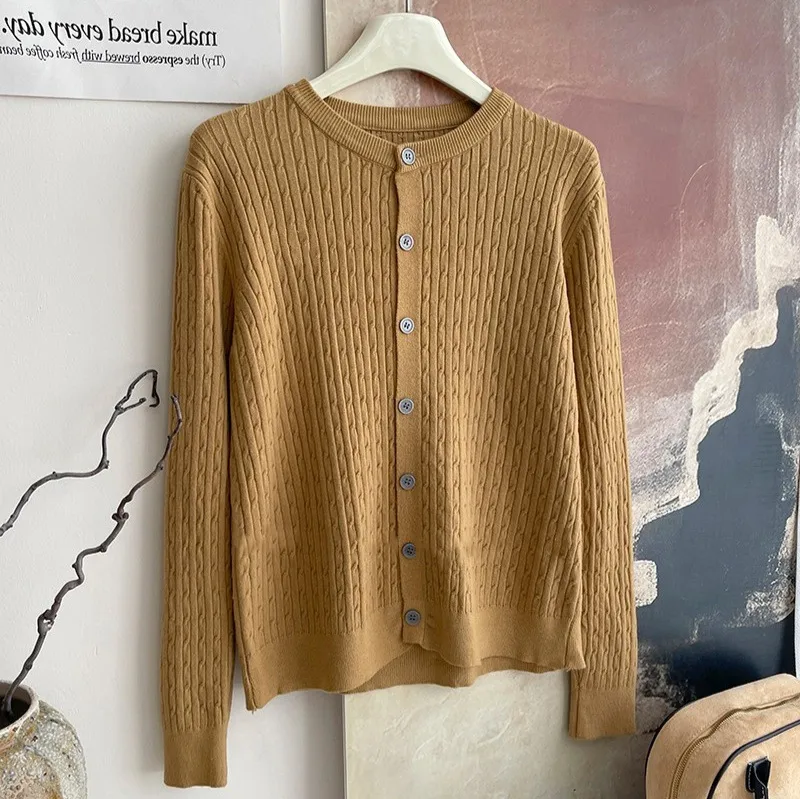 Core-spun Yarn Embroidered Twist Soft Waxy Knitted Cardigan Top Women's  Autumn And Winter New Casual All-match Coat Top display picture 10