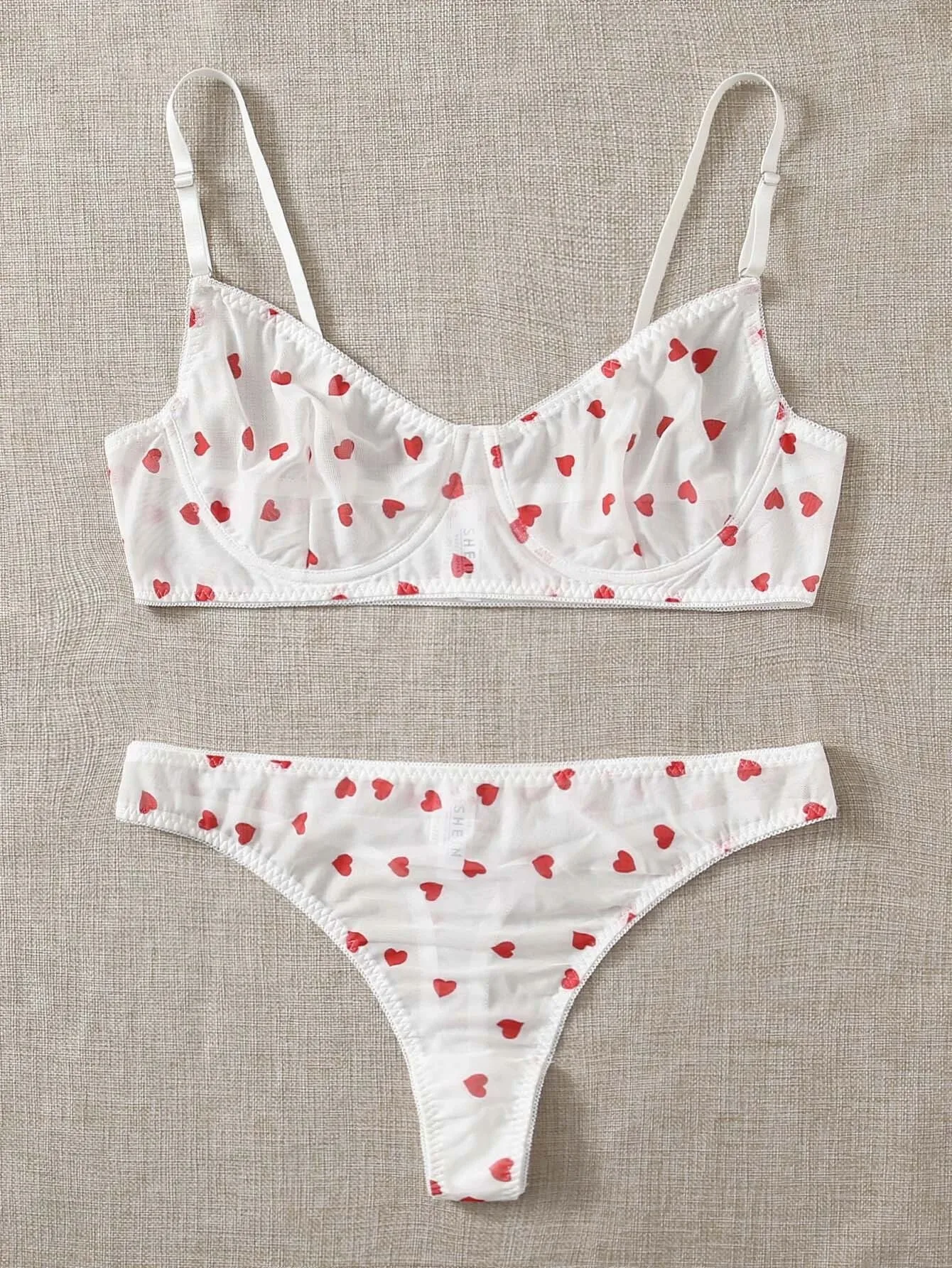 Supply  Sexy Underwear New Love Embroidered Mesh White Perspective Three-point Suit Women display picture 14
