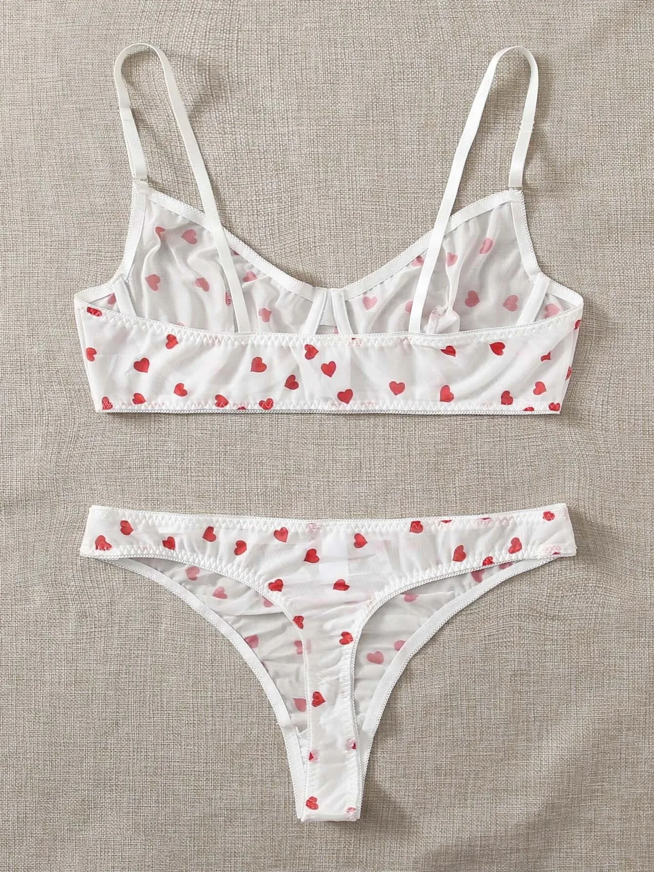 Supply  Sexy Underwear New Love Embroidered Mesh White Perspective Three-point Suit Women display picture 15
