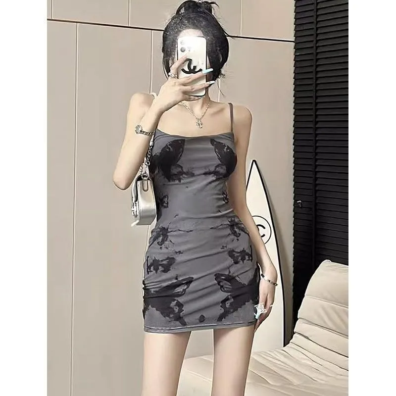 Plus Size Women's Design Hot Girl Butterfly Sling Dress Chubby Sister Ink Print Slim-fit Hip Skirt display picture 1