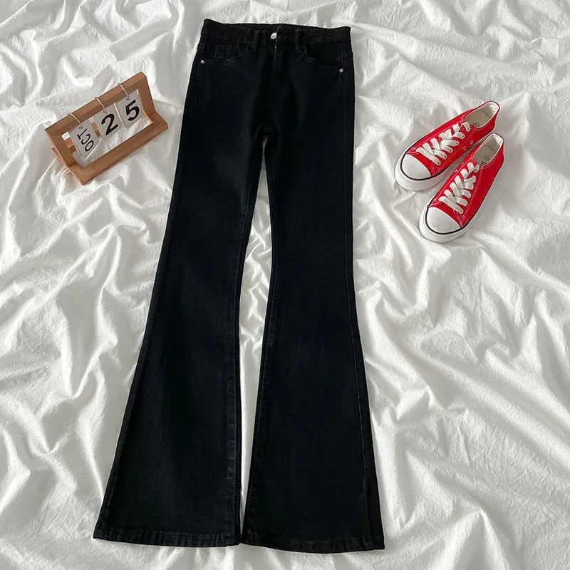 Black Jeans Women's Autumn And Winter Horseshoe Trousers High Waist Slim-Fit All-Match Stretch Floor Straight Micro-Flare Trousers display picture 1