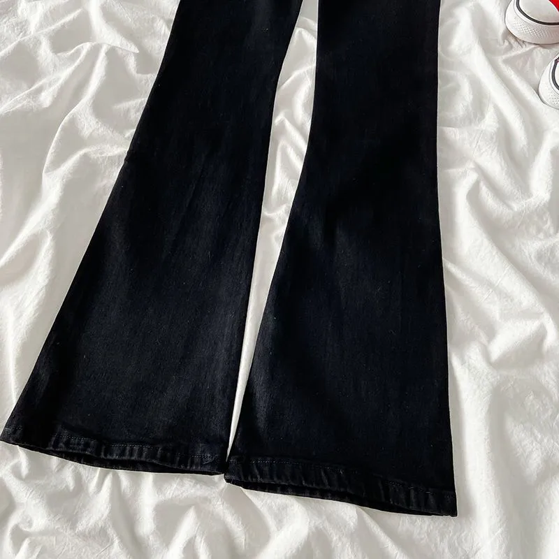Black Jeans Women's Autumn And Winter Horseshoe Trousers High Waist Slim-Fit All-Match Stretch Floor Straight Micro-Flare Trousers display picture 3