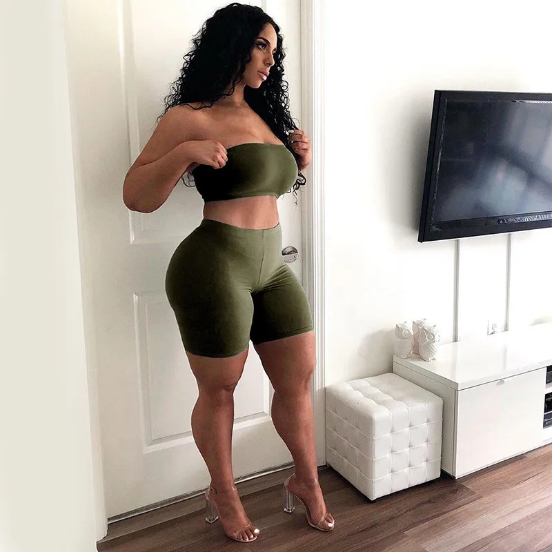 Hot Selling Casual Sports Fitness Running Exercise High Elastic Tight Elastic Small Strapless Shorts Two-piece Set display picture 5
