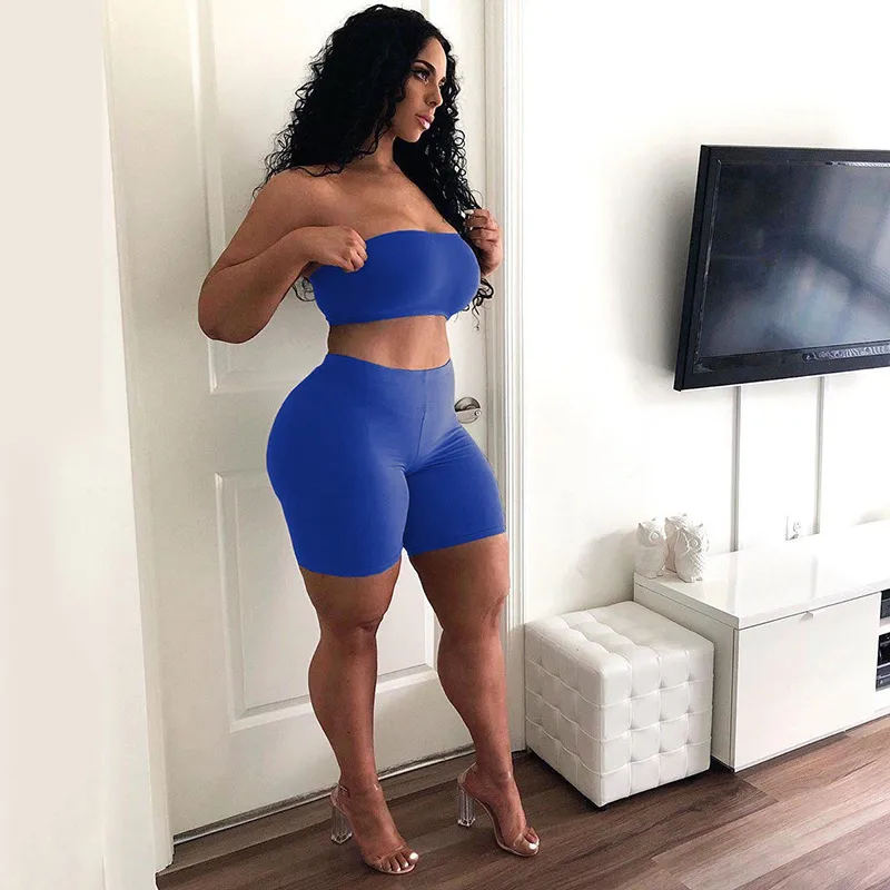 Hot Selling Casual Sports Fitness Running Exercise High Elastic Tight Elastic Small Strapless Shorts Two-piece Set display picture 2