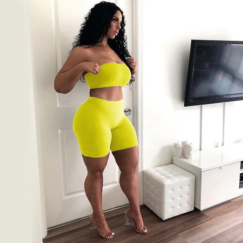 Hot Selling Casual Sports Fitness Running Exercise High Elastic Tight Elastic Small Strapless Shorts Two-piece Set display picture 8