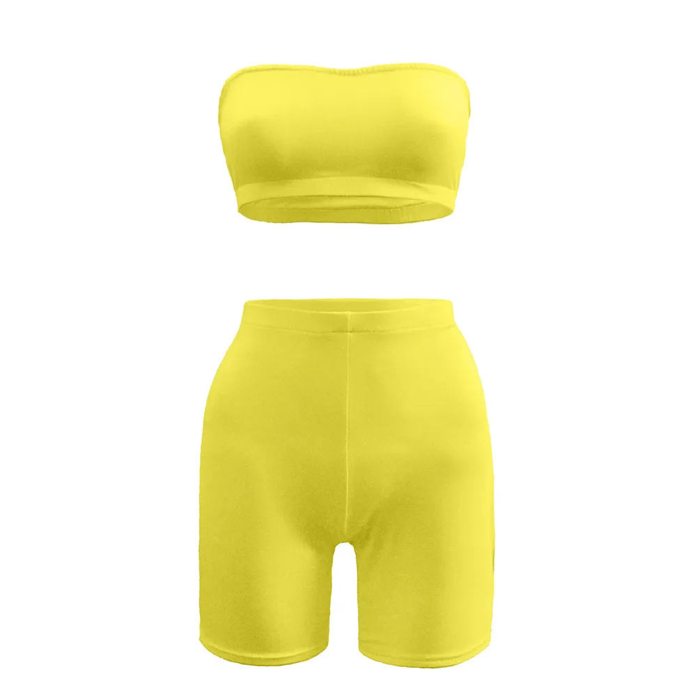 Hot Selling Casual Sports Fitness Running Exercise High Elastic Tight Elastic Small Strapless Shorts Two-piece Set display picture 9