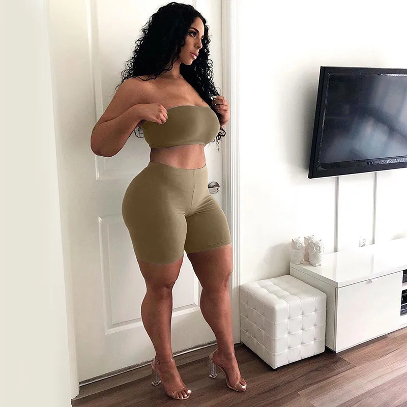 Hot Selling Casual Sports Fitness Running Exercise High Elastic Tight Elastic Small Strapless Shorts Two-piece Set display picture 14