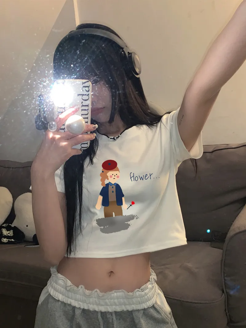 Cute Printing Loose Short Sleeve Short T-shirt Niche Thin Chic Spice Girl Jacket display picture 10