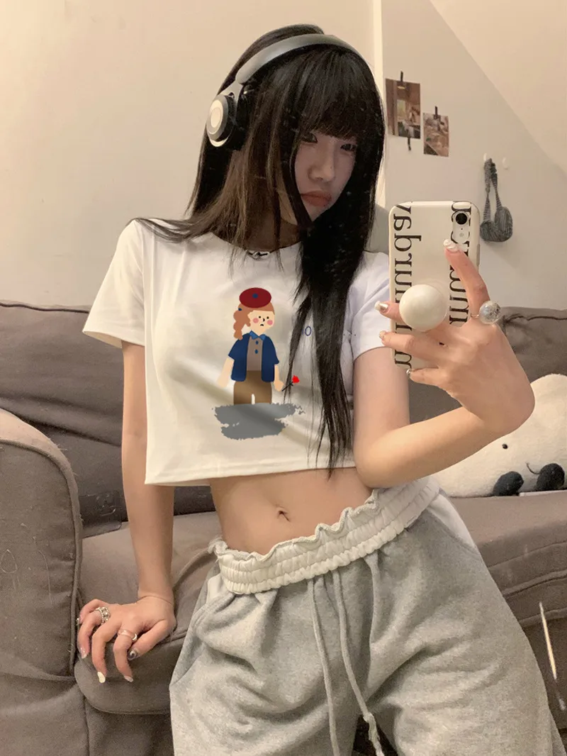 Cute Printing Loose Short Sleeve Short T-shirt Niche Thin Chic Spice Girl Jacket display picture 11