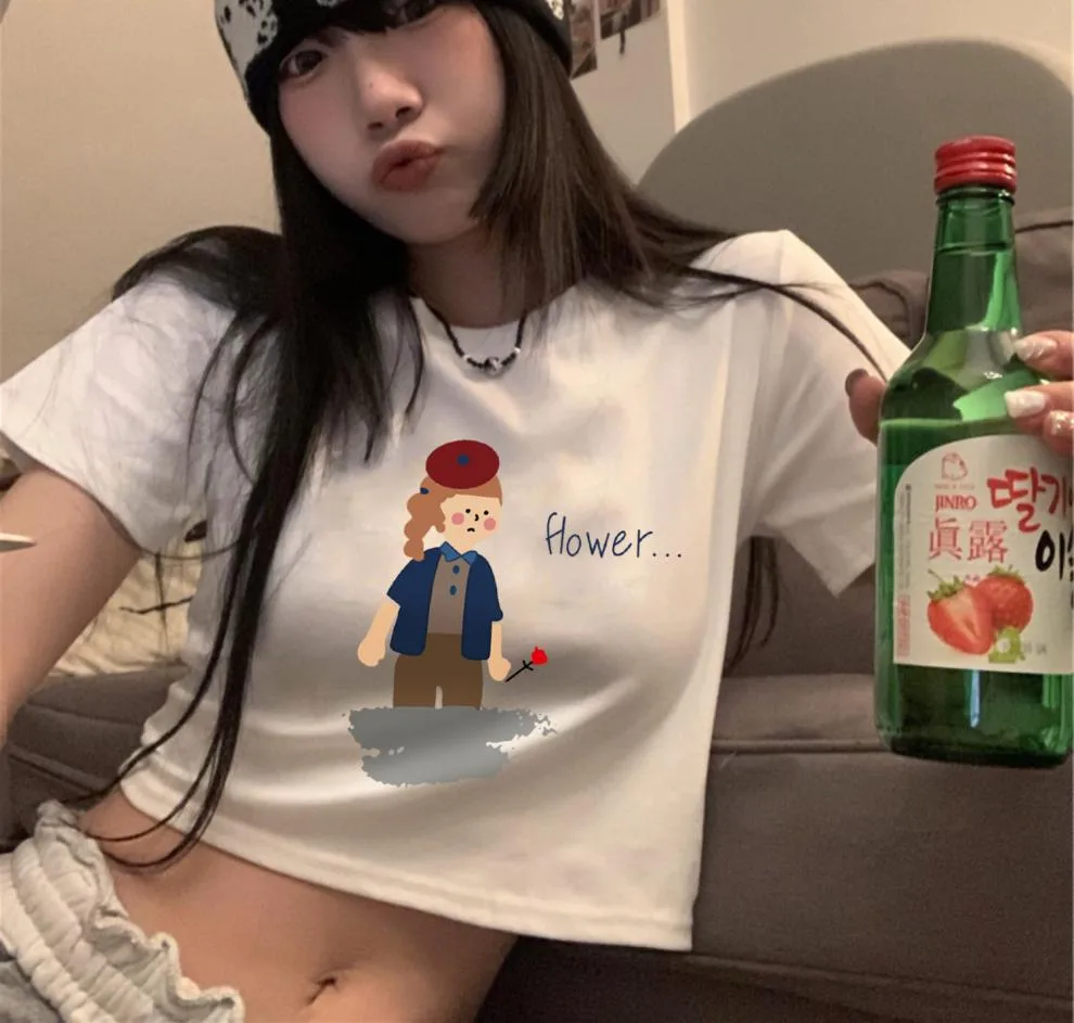 Cute Printing Loose Short Sleeve Short T-shirt Niche Thin Chic Spice Girl Jacket display picture 13