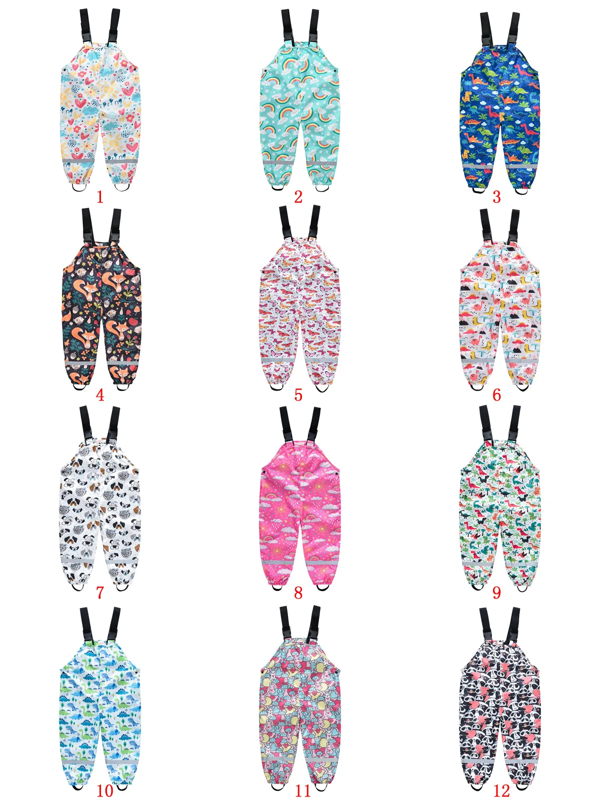 Children's Shoulder Strap Rain Pants Boys And Girls Baby Water Pants Children Rain Gear Kindergarten Children One-Piece Outdoor Technical Trousers display picture 2
