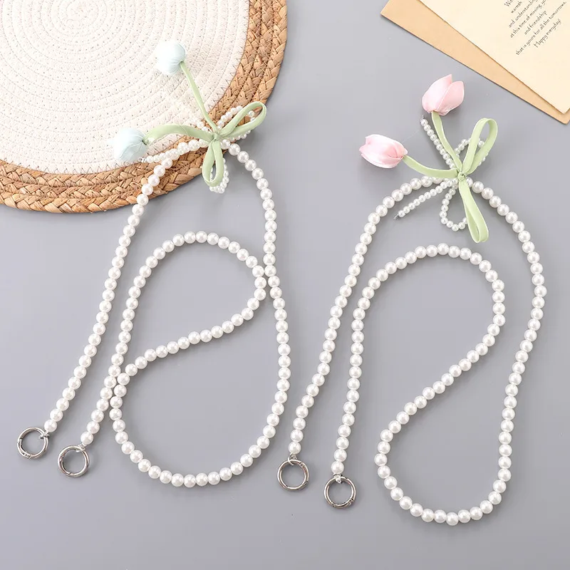 1 Piece Elegant Basic Lady Flower Bow Knot Beaded Beaded Bag Pendant Mobile Phone Chain display picture 1