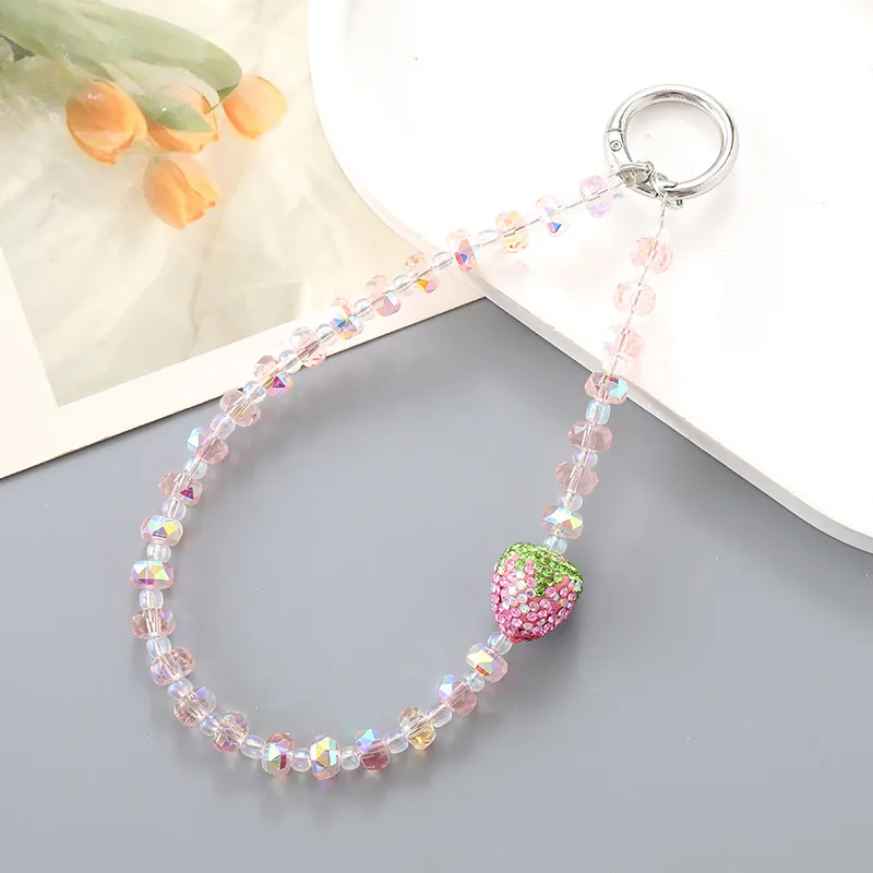 1 Piece Elegant Lady Strawberry Crystal Beaded Bag Pendant Mobile Phone Chain display picture 5