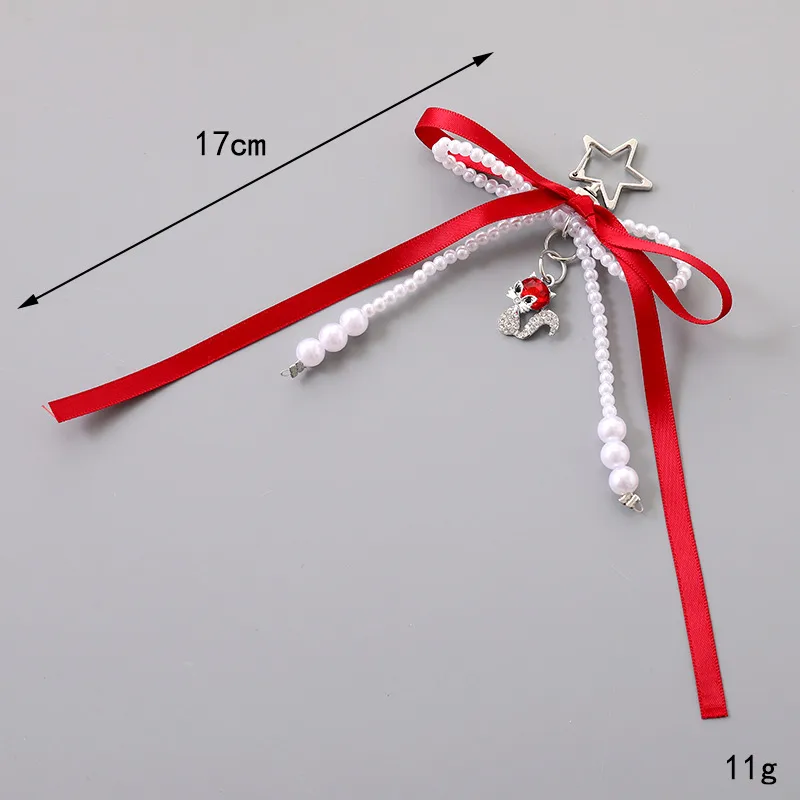 1 Piece Cute Modern Style Classic Style Fox Bow Knot Imitation Pearl Alloy Women's Spring Ring Trigger Clasp Closure Bag Pendant Keychain display picture 2