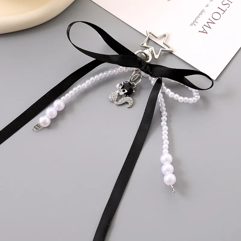 1 Piece Cute Modern Style Classic Style Fox Bow Knot Imitation Pearl Alloy Women's Spring Ring Trigger Clasp Closure Bag Pendant Keychain display picture 6