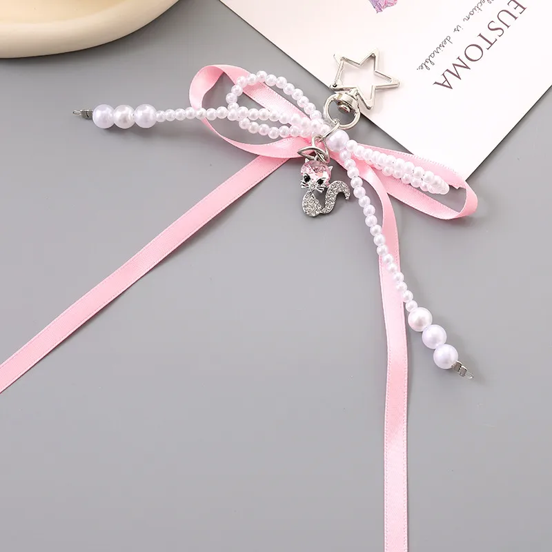 1 Piece Cute Modern Style Classic Style Fox Bow Knot Imitation Pearl Alloy Women's Spring Ring Trigger Clasp Closure Bag Pendant Keychain display picture 7
