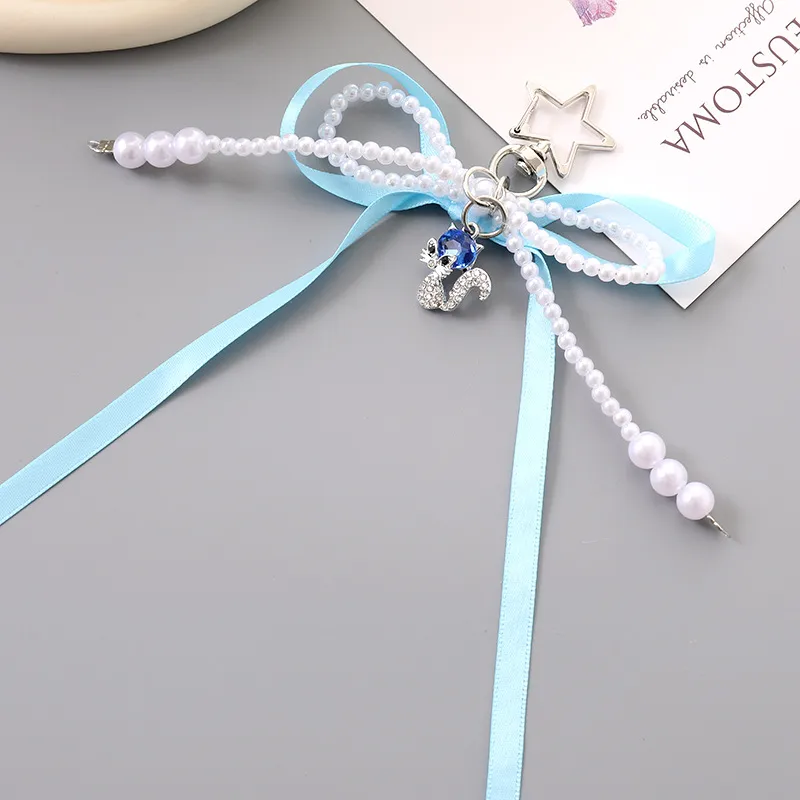 1 Piece Cute Modern Style Classic Style Fox Bow Knot Imitation Pearl Alloy Women's Spring Ring Trigger Clasp Closure Bag Pendant Keychain display picture 3