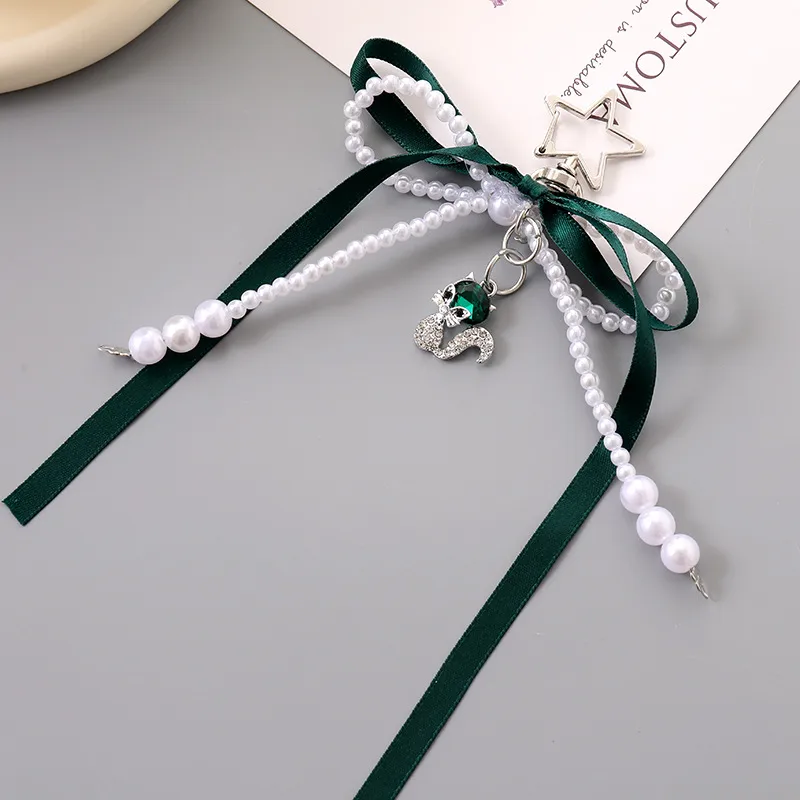 1 Piece Cute Modern Style Classic Style Fox Bow Knot Imitation Pearl Alloy Women's Spring Ring Trigger Clasp Closure Bag Pendant Keychain display picture 4