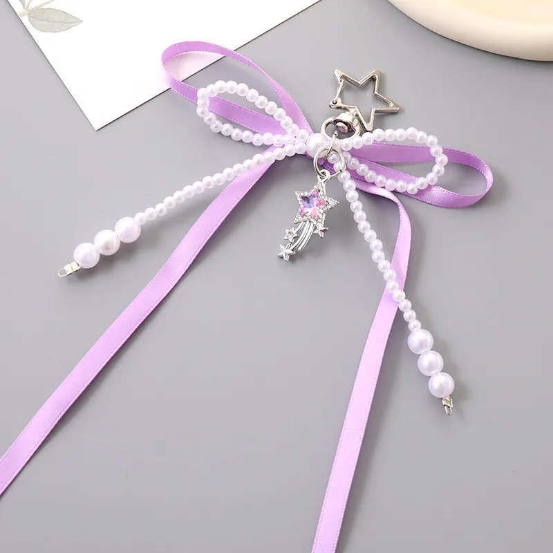 1 Piece Elegant Lady Star Bow Knot Beaded Bag Pendant Keychain display picture 7