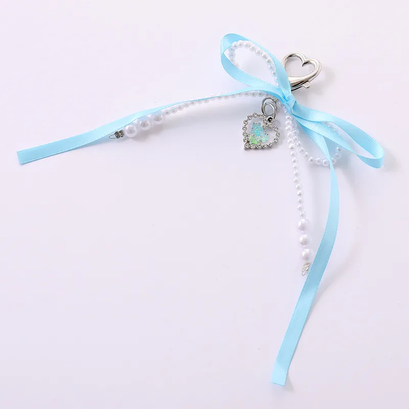 1 Piece Cute Modern Style Classic Style Heart Shape Bow Knot Imitation Pearl Alloy Women's Heart Clasp Closure Bag Pendant Keychain display picture 9