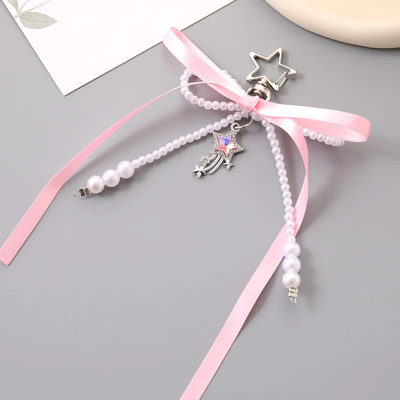 1 Piece Elegant Lady Star Bow Knot Beaded Bag Pendant Keychain display picture 4