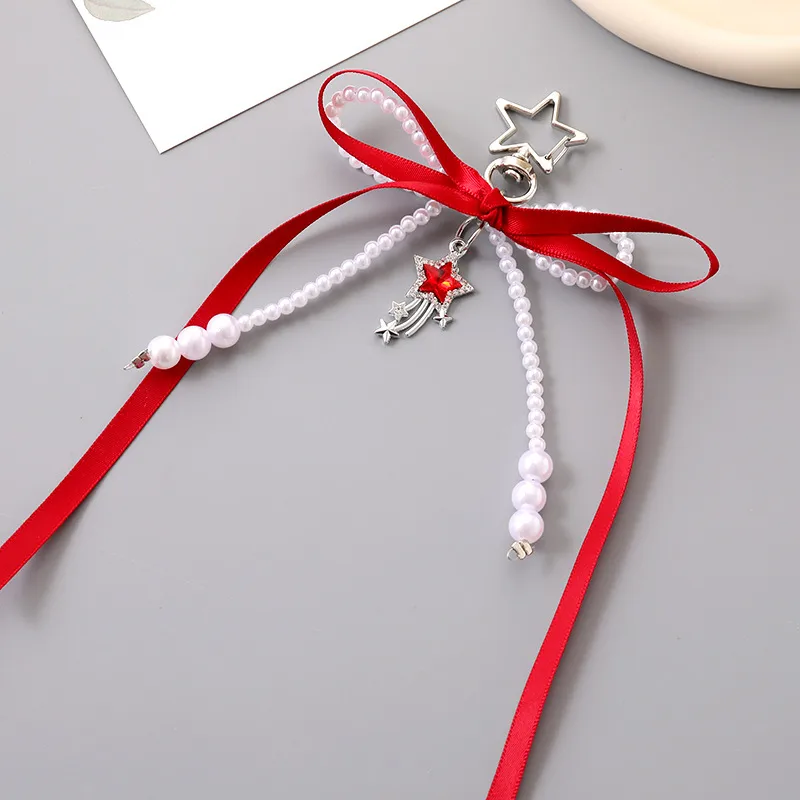 1 Piece Elegant Lady Star Bow Knot Beaded Bag Pendant Keychain display picture 6