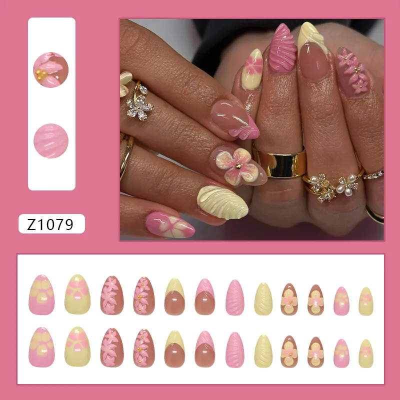 Three-Dimensional Summer Pure Desire Gradient Ice Flower White Temperament Wild  Ins Style Detachable Nail Sticker 24 Pieces display picture 1