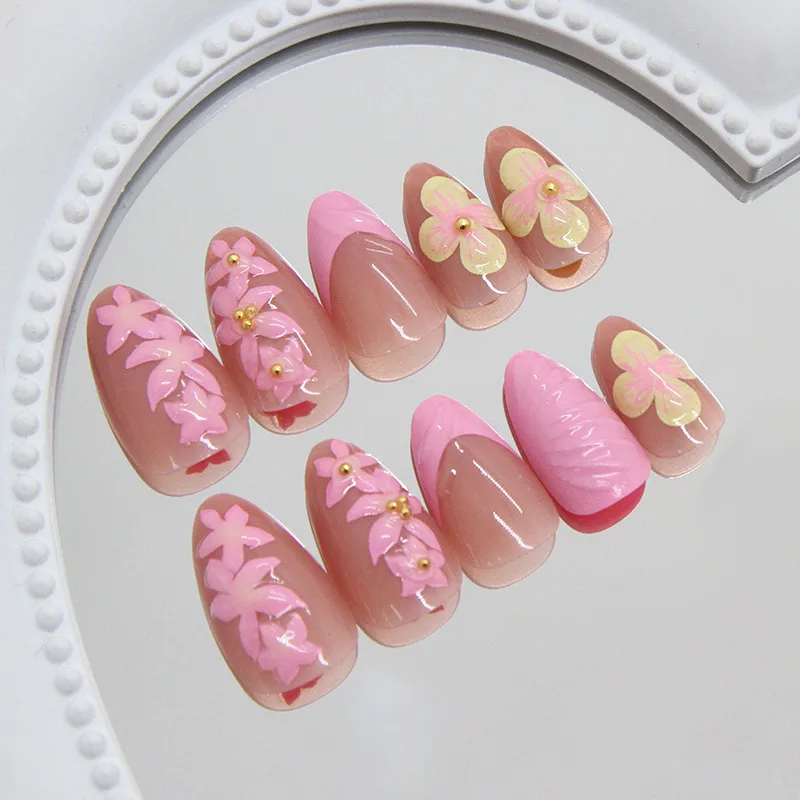 Three-Dimensional Summer Pure Desire Gradient Ice Flower White Temperament Wild  Ins Style Detachable Nail Sticker 24 Pieces display picture 2