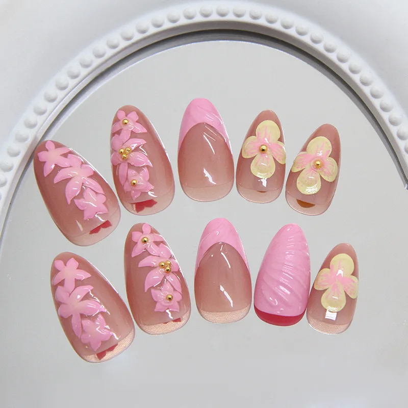 Three-Dimensional Summer Pure Desire Gradient Ice Flower White Temperament Wild  Ins Style Detachable Nail Sticker 24 Pieces display picture 3