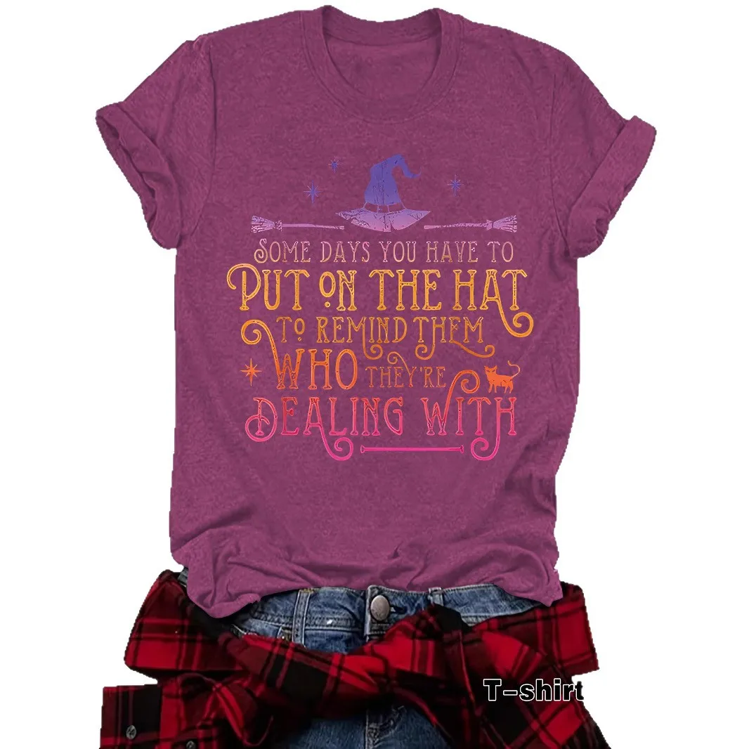 Fashionable Short Sleeve Halloween T-Shirt Women's Cute Print Witch Top Street Style Round Neck Cotton Polyester Blend display picture 6