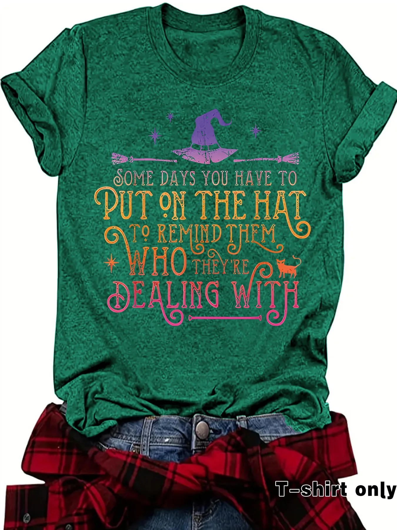 Fashionable Short Sleeve Halloween T-Shirt Women's Cute Print Witch Top Street Style Round Neck Cotton Polyester Blend display picture 3