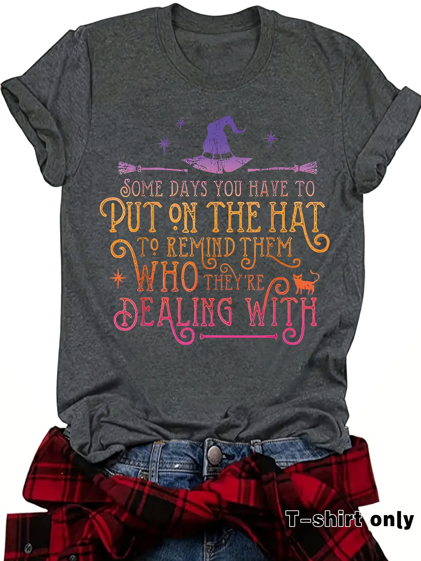 Fashionable Short Sleeve Halloween T-Shirt Women's Cute Print Witch Top Street Style Round Neck Cotton Polyester Blend display picture 4