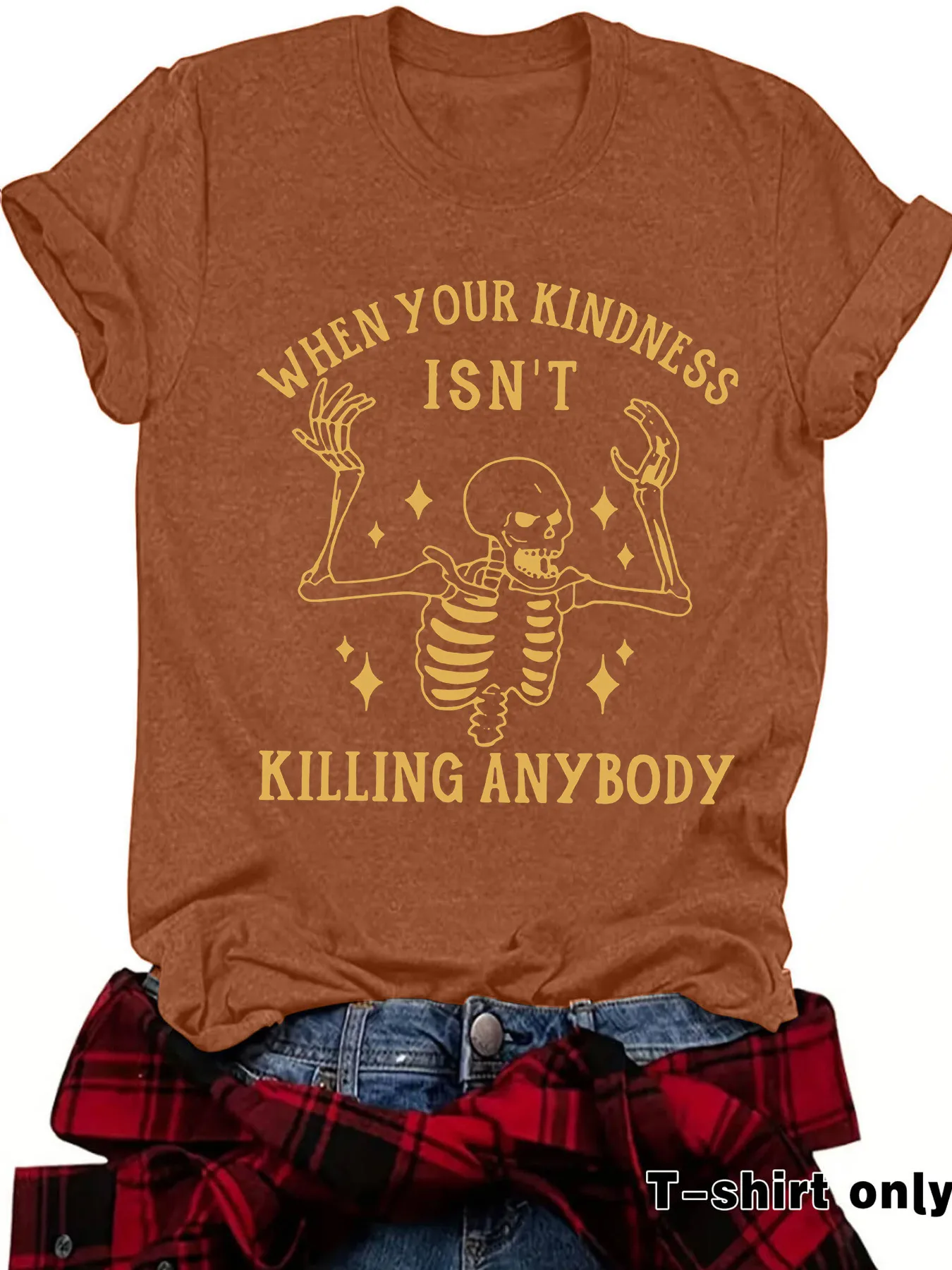 Fashionable Short Sleeve Skeleton Halloween Pattern Summer European Women's T-shirt Top Round Neck Cotton Polyester Blend display picture 2