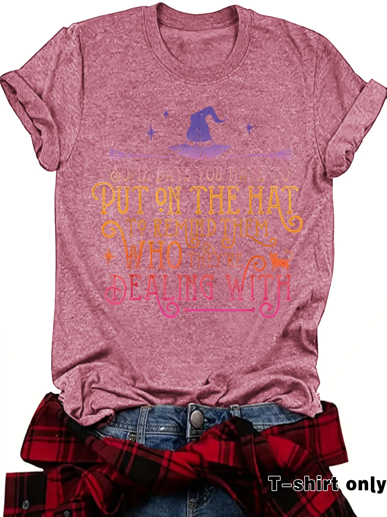 Fashionable Short Sleeve Halloween T-Shirt Women's Cute Print Witch Top Street Style Round Neck Cotton Polyester Blend display picture 7