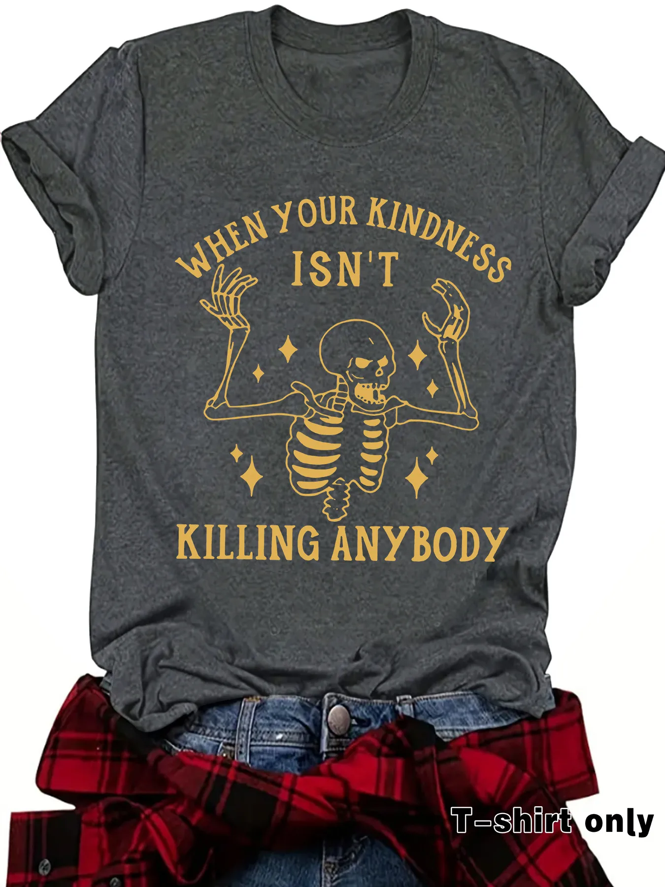 Fashionable Short Sleeve Skeleton Halloween Pattern Summer European Women's T-shirt Top Round Neck Cotton Polyester Blend display picture 3