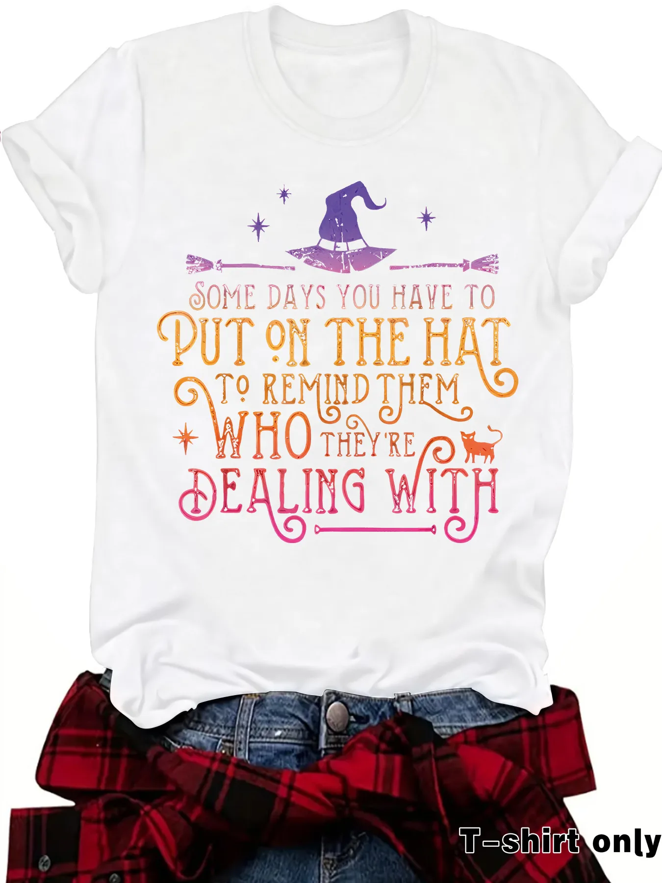 Fashionable Short Sleeve Halloween T-Shirt Women's Cute Print Witch Top Street Style Round Neck Cotton Polyester Blend display picture 8
