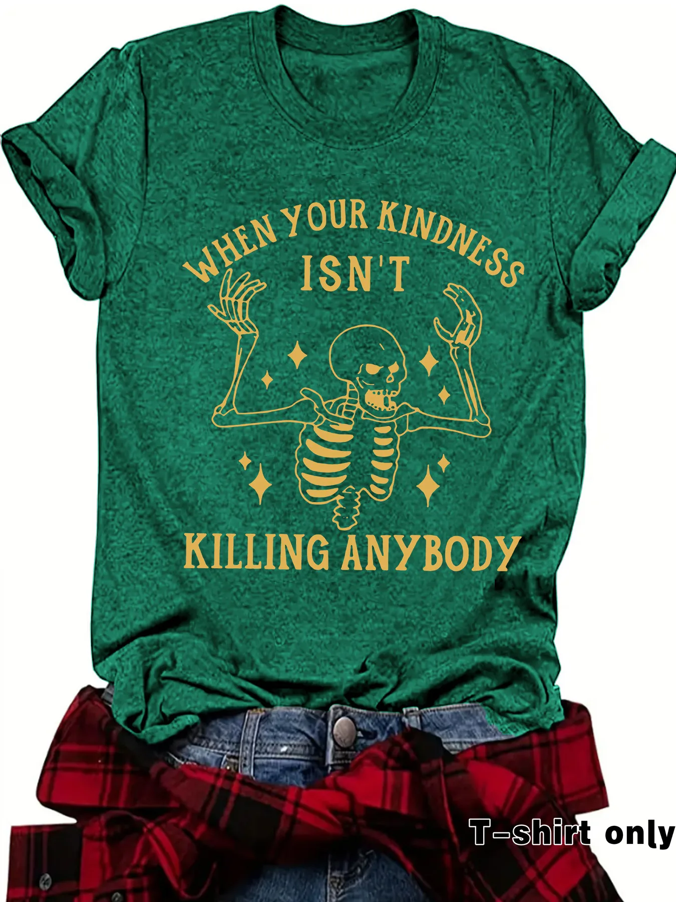 Fashionable Short Sleeve Skeleton Halloween Pattern Summer European Women's T-shirt Top Round Neck Cotton Polyester Blend display picture 4
