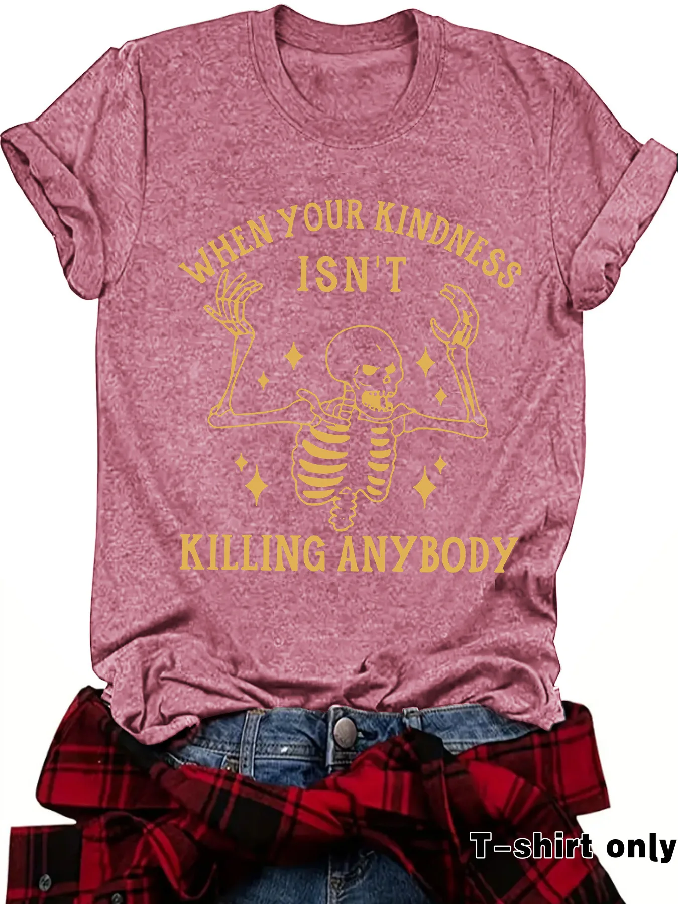 Fashionable Short Sleeve Skeleton Halloween Pattern Summer European Women's T-shirt Top Round Neck Cotton Polyester Blend display picture 6