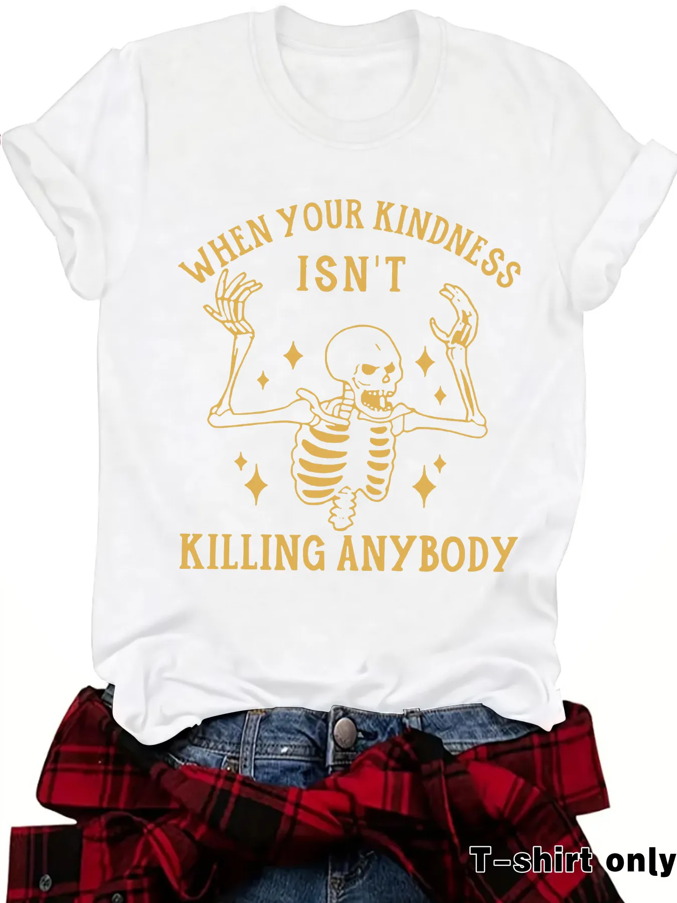 Fashionable Short Sleeve Skeleton Halloween Pattern Summer European Women's T-shirt Top Round Neck Cotton Polyester Blend display picture 7