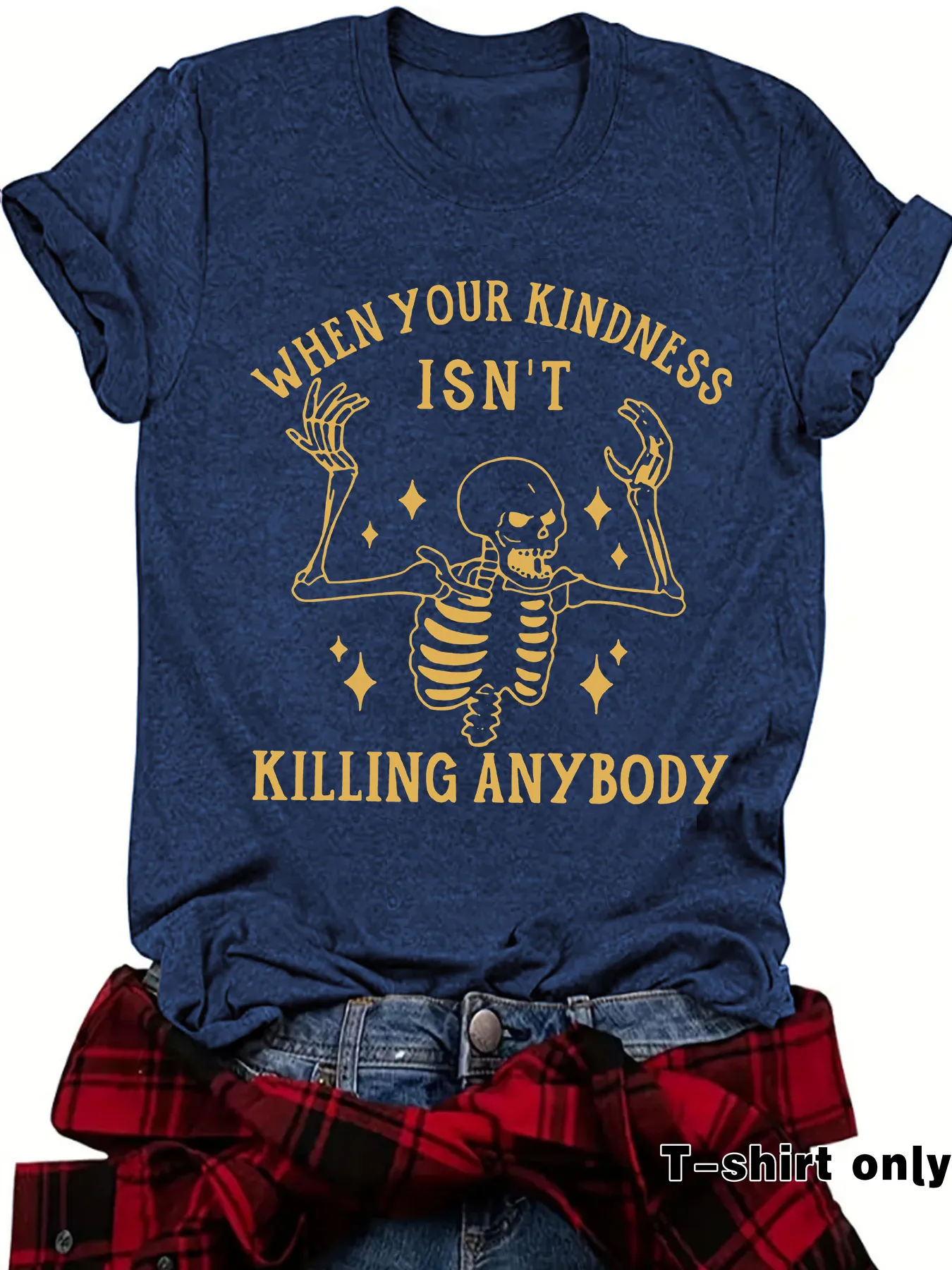 Fashionable Short Sleeve Skeleton Halloween Pattern Summer European Women's T-shirt Top Round Neck Cotton Polyester Blend display picture 8