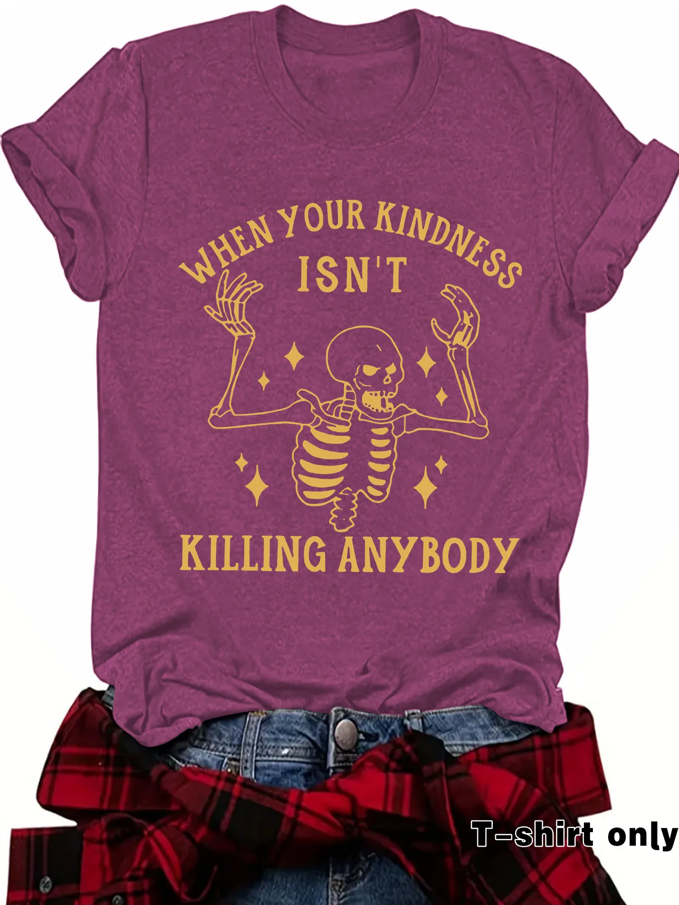 Fashionable Short Sleeve Skeleton Halloween Pattern Summer European Women's T-shirt Top Round Neck Cotton Polyester Blend display picture 9