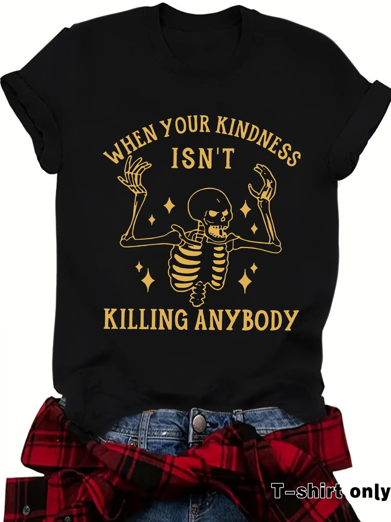 Fashionable Short Sleeve Skeleton Halloween Pattern Summer European Women's T-shirt Top Round Neck Cotton Polyester Blend display picture 10