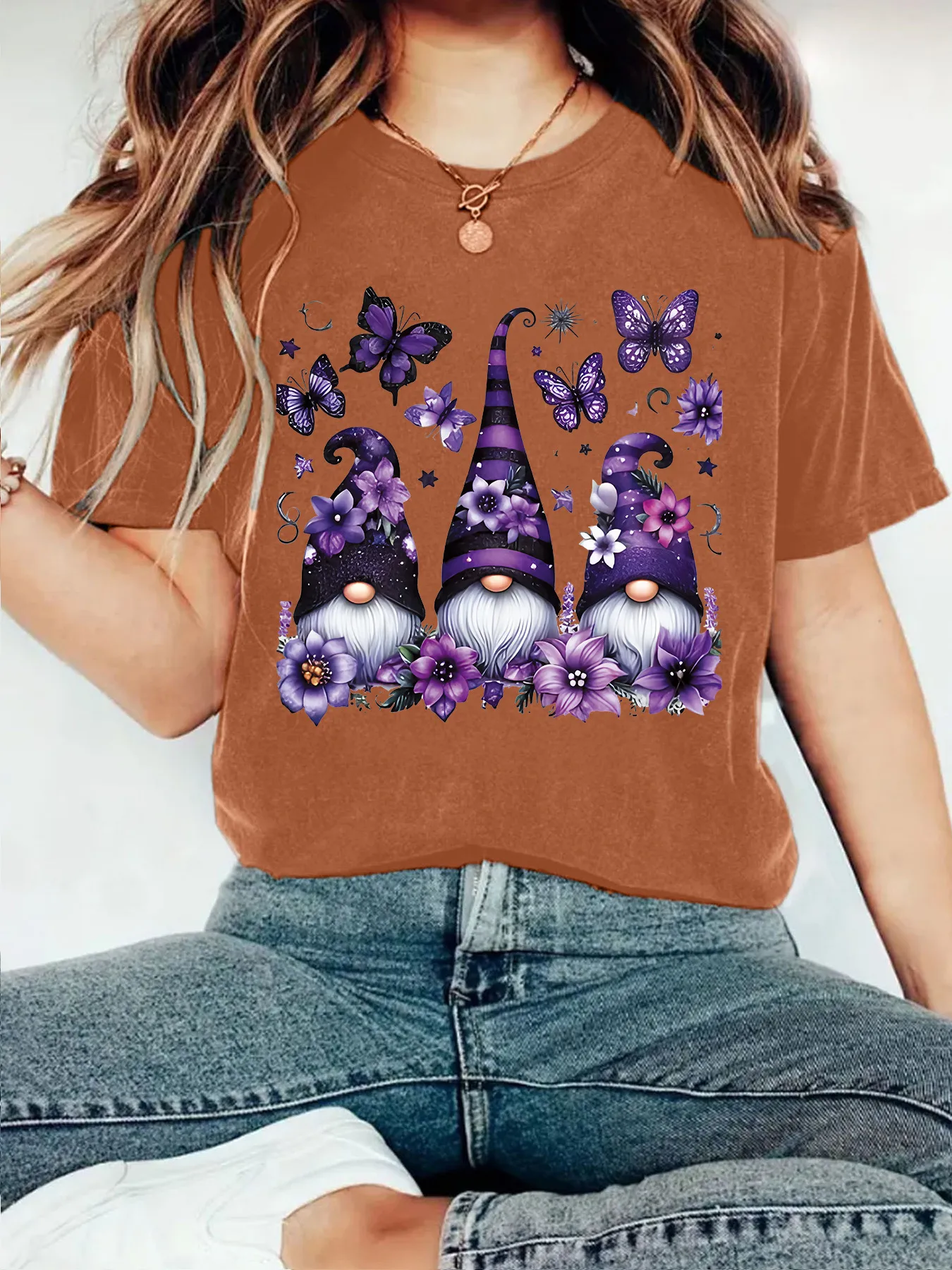Purple Magic Hat Halloween Print Round Neck Short Sleeve Women's T-shirt Loose Fashion Top Street Style Cotton Polyester Blend display picture 2