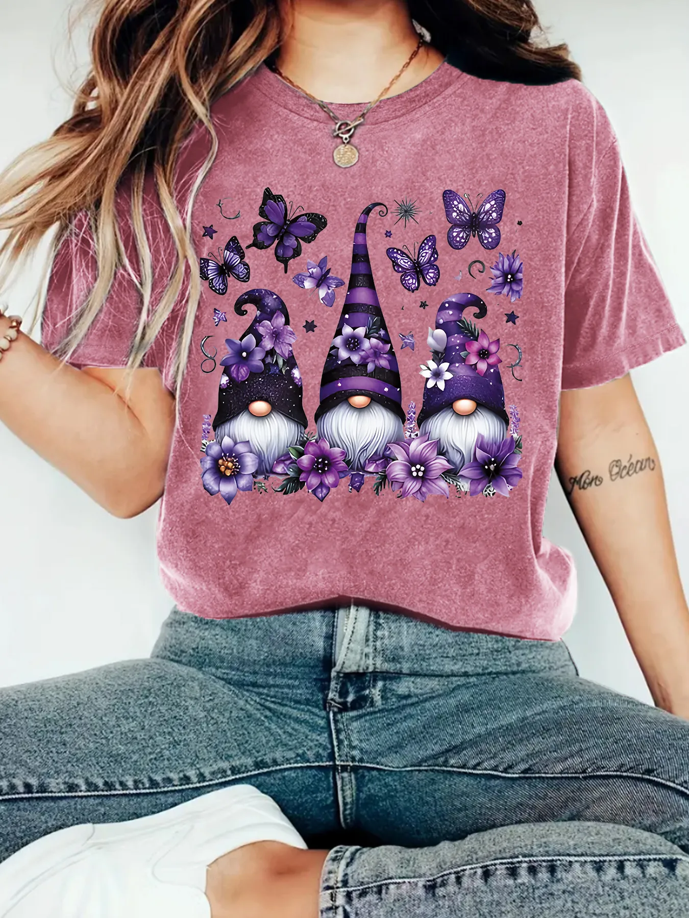 Purple Magic Hat Halloween Print Round Neck Short Sleeve Women's T-shirt Loose Fashion Top Street Style Cotton Polyester Blend display picture 6